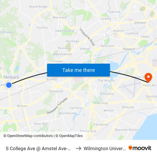 S College Ave @ Amstel Ave-Ped X to Wilmington University map
