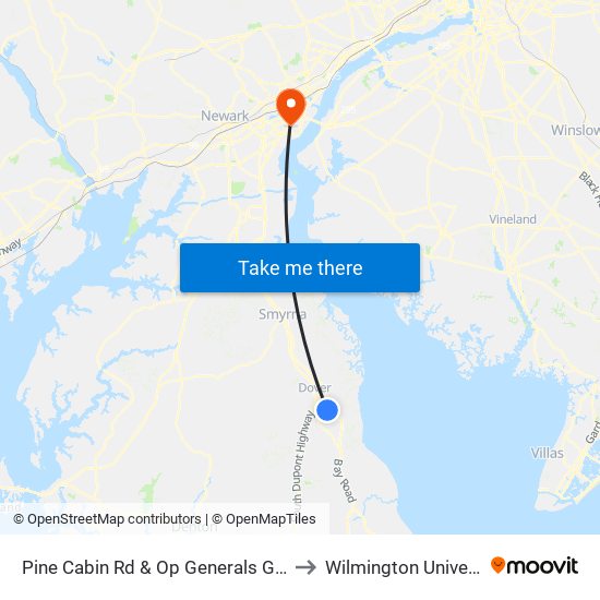 Pine Cabin Rd & Op Generals Grn Apt to Wilmington University map