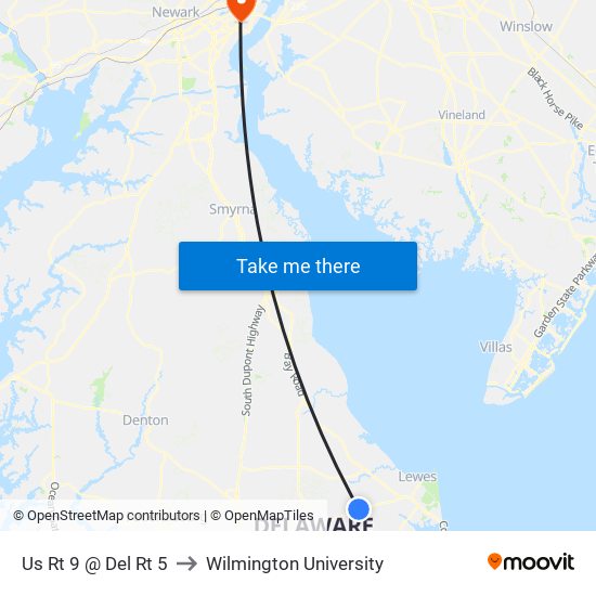 Us Rt 9 @ Del Rt 5 to Wilmington University map