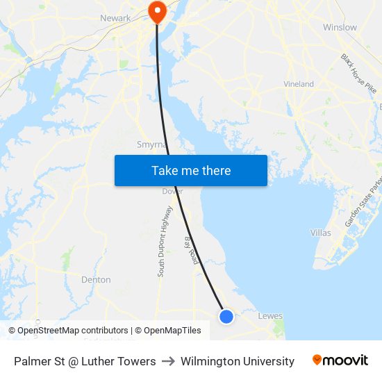 Palmer St @ Luther Towers to Wilmington University map