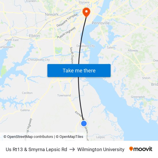 Us Rt13 @ Smyrna Lepsic Rd to Wilmington University map