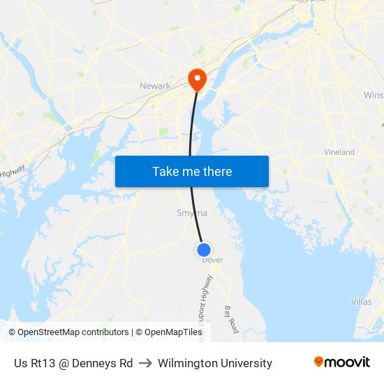 Us Rt13 @ Denneys Rd to Wilmington University map