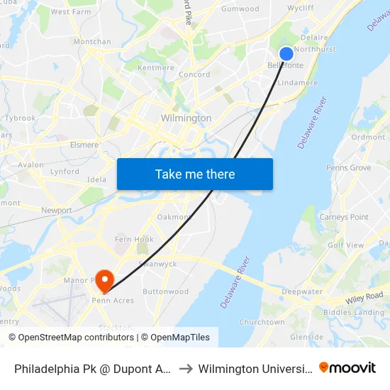 Philadelphia Pk @ Dupont Ave to Wilmington University map