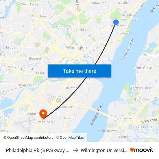 Philadelphia Pk @ Parkway Ln to Wilmington University map