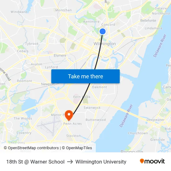 18th St @ Warner School to Wilmington University map