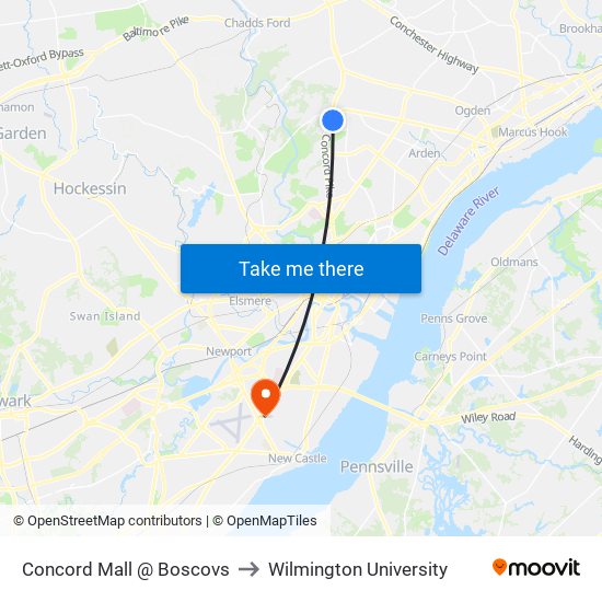 Concord Mall @ Boscovs to Wilmington University map