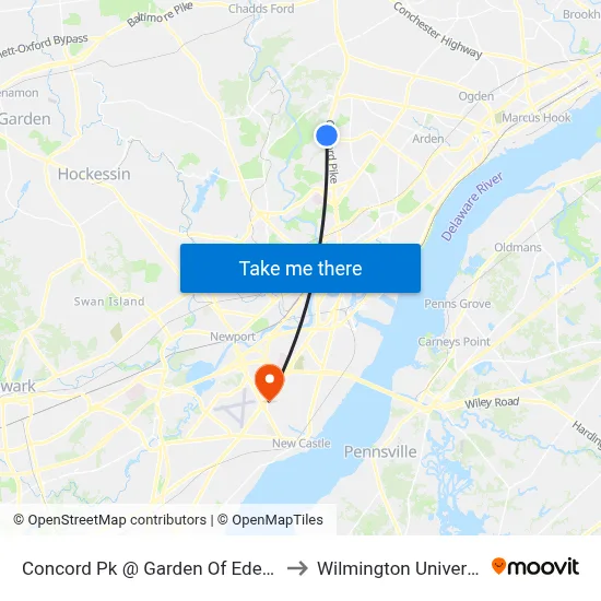 Concord Pk @ Garden Of Eden Rd to Wilmington University map