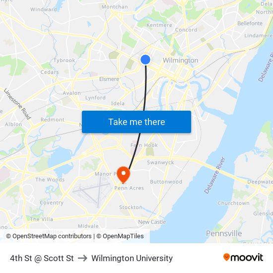 4th St @ Scott St to Wilmington University map