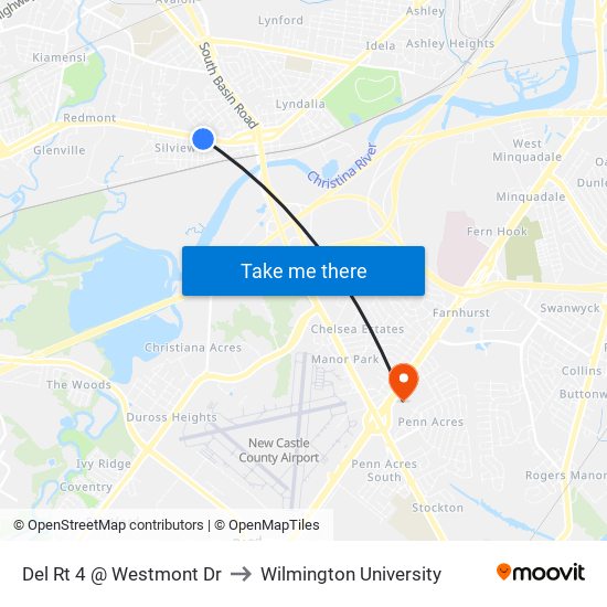 Del Rt 4 @ Westmont Dr to Wilmington University map