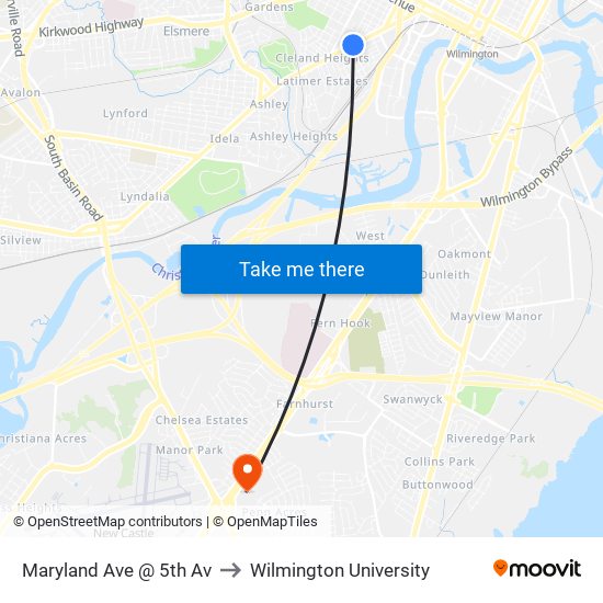 Maryland Ave @ 5th Av to Wilmington University map