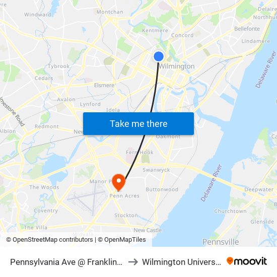 Pennsylvania Ave @ Franklin St to Wilmington University map