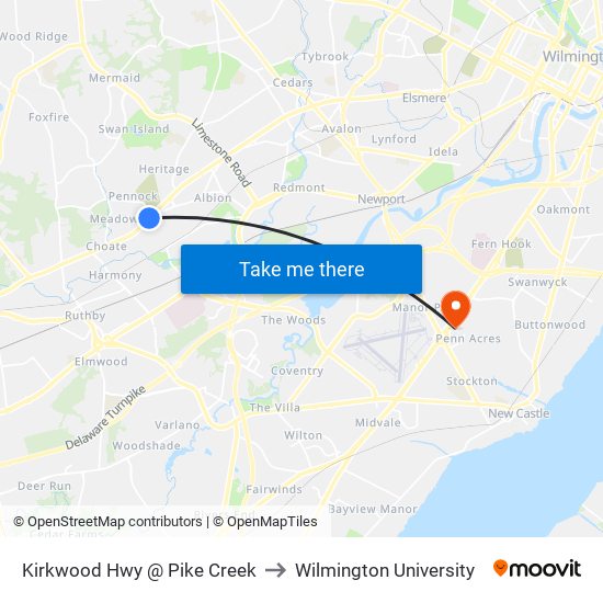 Kirkwood Hwy @ Pike Creek to Wilmington University map