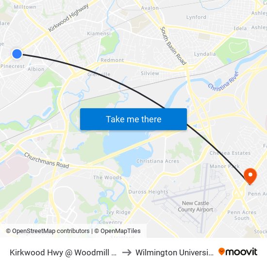 Kirkwood Hwy @ Woodmill Dr to Wilmington University map