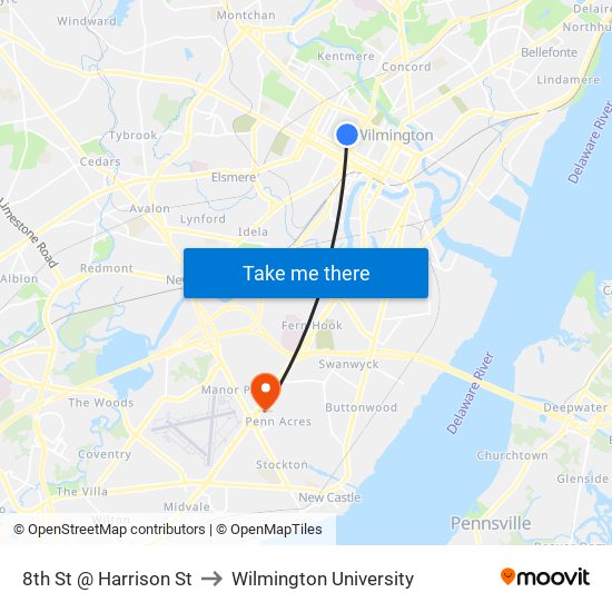 8th St @ Harrison St to Wilmington University map