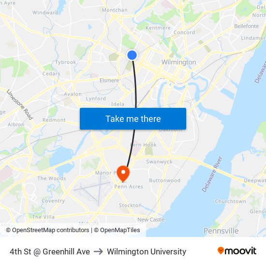 4th St @ Greenhill Ave to Wilmington University map