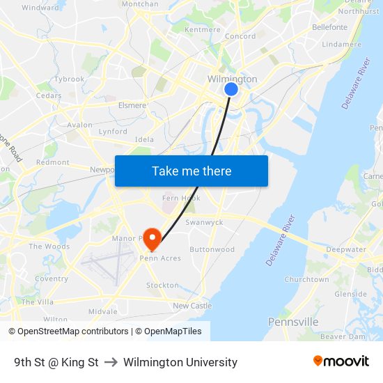 9th St @ King St to Wilmington University map
