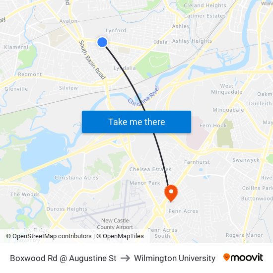 Boxwood Rd @ Augustine St to Wilmington University map