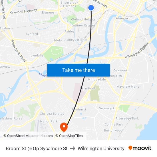 Broom St @ Op Sycamore St to Wilmington University map