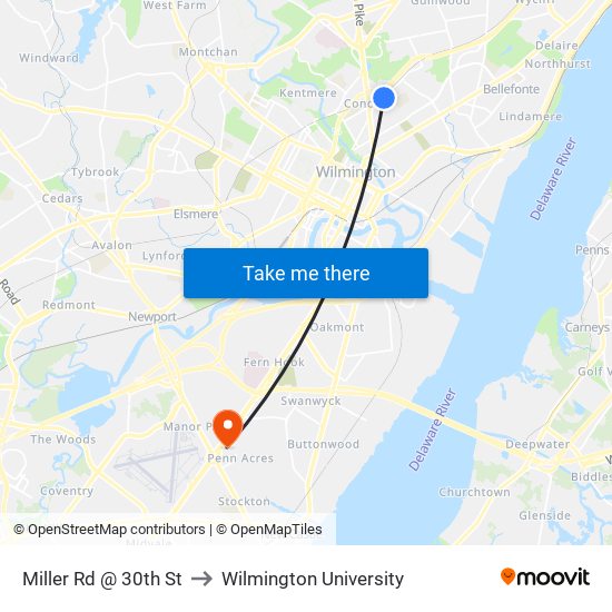 Miller Rd @ 30th St to Wilmington University map
