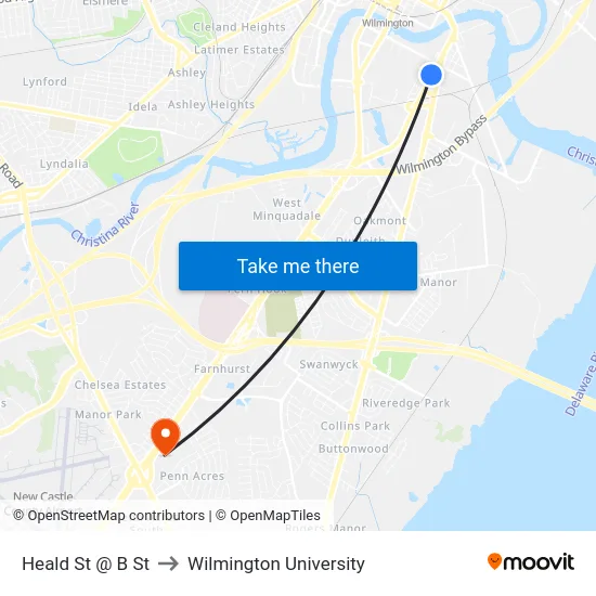 Heald St @ B St to Wilmington University map