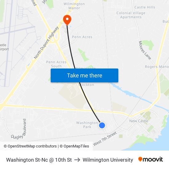 Washington St-Nc @ 10th St to Wilmington University map