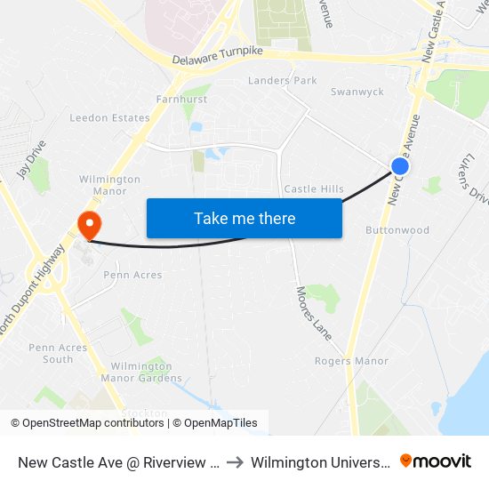 New Castle Ave @ Riverview Dr to Wilmington University map