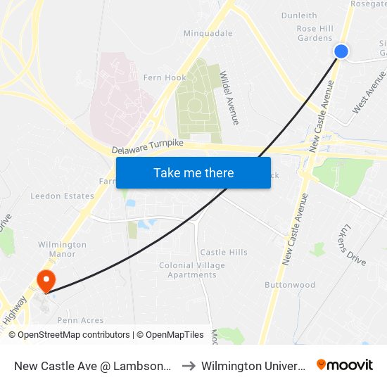 New Castle Ave @ Lambsons Ln to Wilmington University map