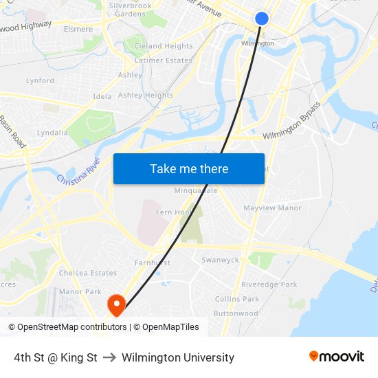 4th St @ King St to Wilmington University map