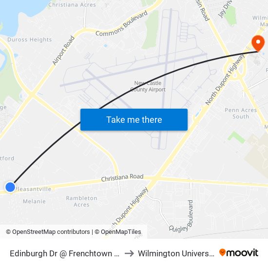 Edinburgh Dr @ Frenchtown Rd to Wilmington University map