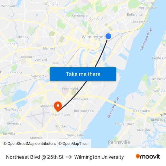 Northeast Blvd @ 25th St to Wilmington University map