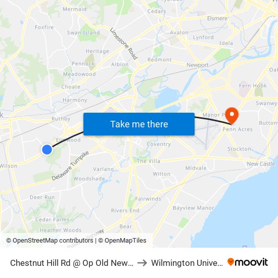 Chestnut Hill Rd @ Op Old Newark Rd to Wilmington University map