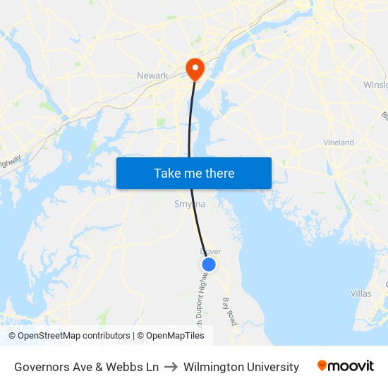 Governors Ave & Webbs Ln to Wilmington University map