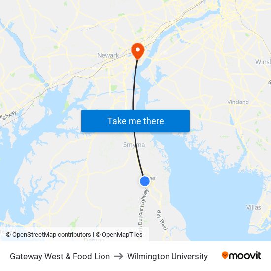 Gateway West & Food Lion to Wilmington University map