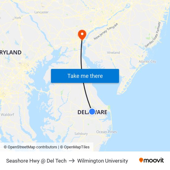 Seashore Hwy @ Del Tech to Wilmington University map