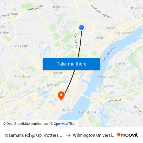 Naamans Rd @ Op Trotters Dr to Wilmington University map