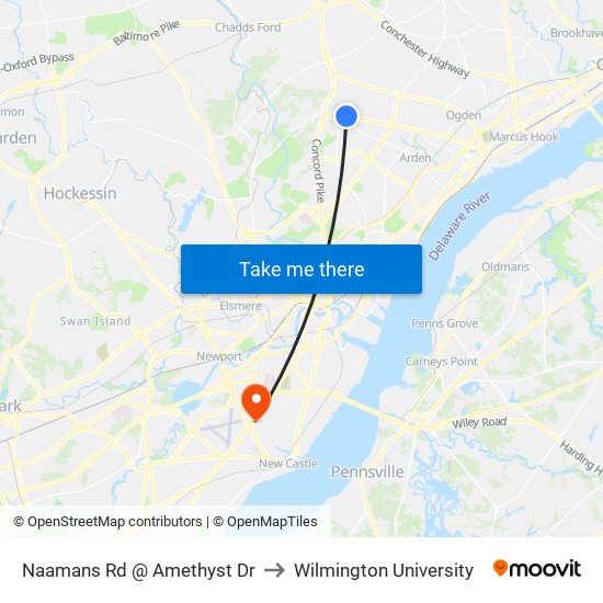 Naamans Rd @ Amethyst Dr to Wilmington University map