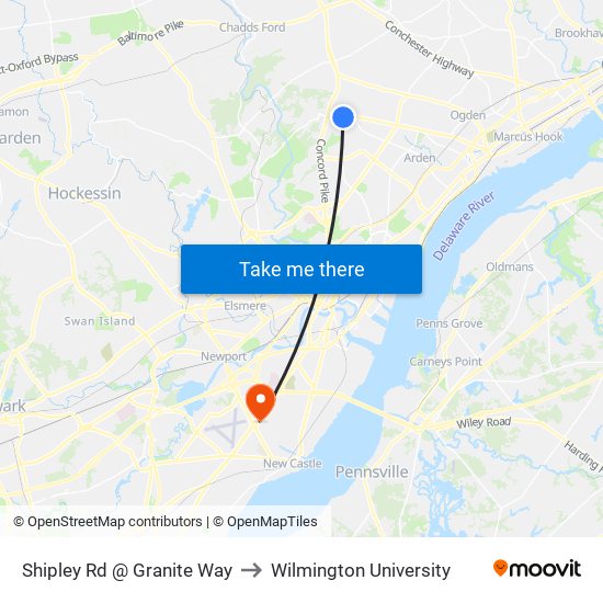 Shipley Rd @ Granite Way to Wilmington University map