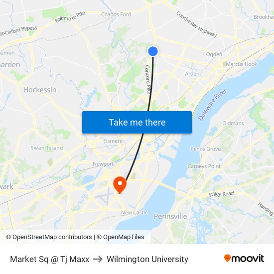 Market Sq @ Tj Maxx to Wilmington University map