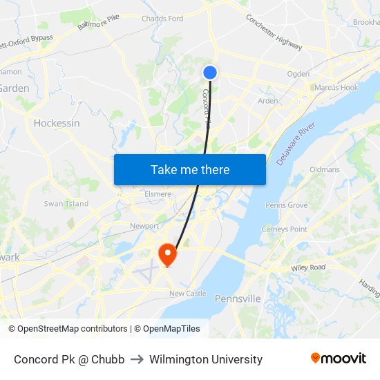 Concord Pk @ Chubb to Wilmington University map