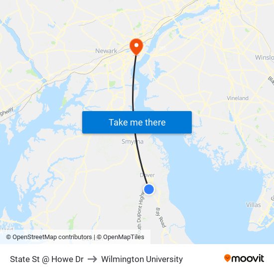 State St @ Howe Dr to Wilmington University map