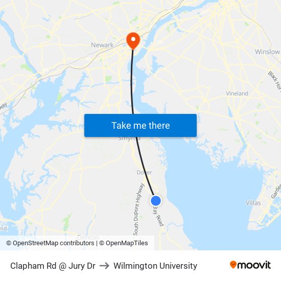 Clapham Rd @ Jury Dr to Wilmington University map