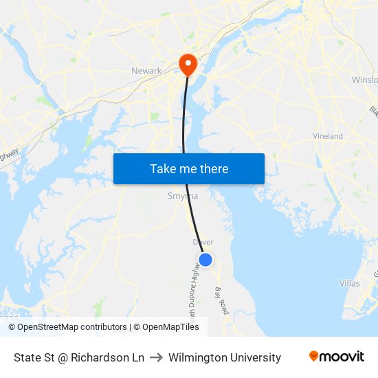 State St @ Richardson Ln to Wilmington University map