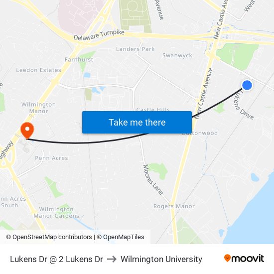 Lukens Dr @ 2 Lukens Dr to Wilmington University map