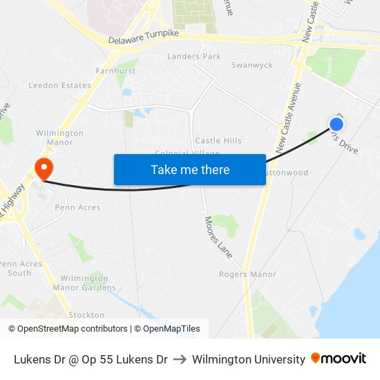 Lukens Dr @ Op 55 Lukens Dr to Wilmington University map