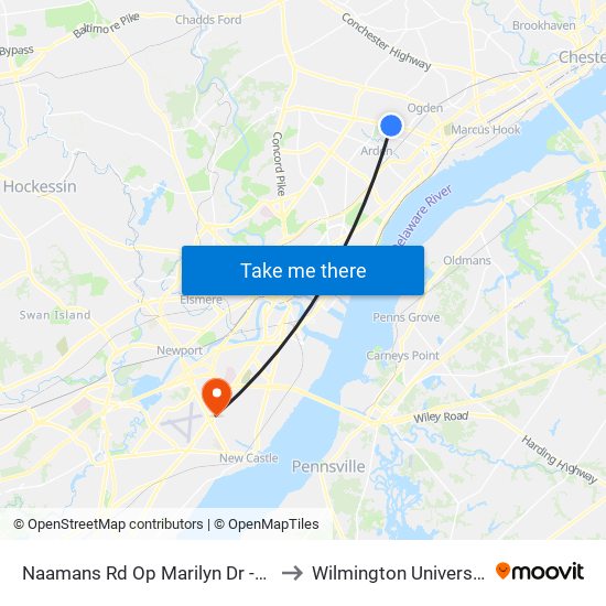 Naamans Rd Op Marilyn Dr -Wb to Wilmington University map