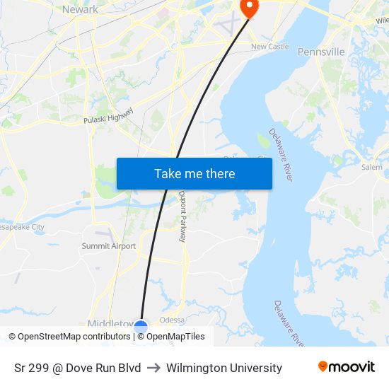 Sr 299 @ Dove Run Blvd to Wilmington University map