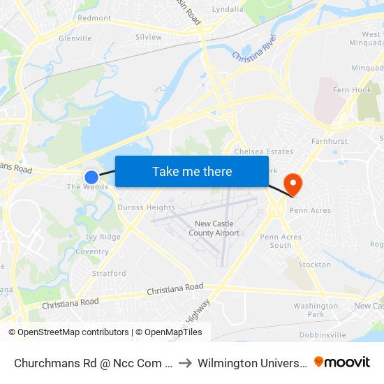 Churchmans Rd @ Ncc Com Pk to Wilmington University map