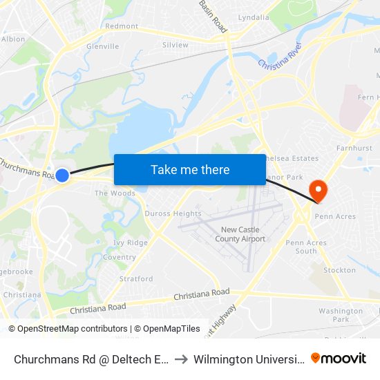 Churchmans Rd @ Deltech Ent to Wilmington University map