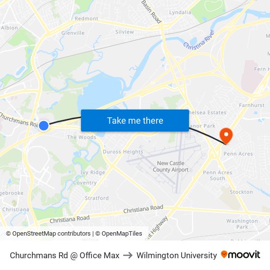 Churchmans Rd @ Office Max to Wilmington University map