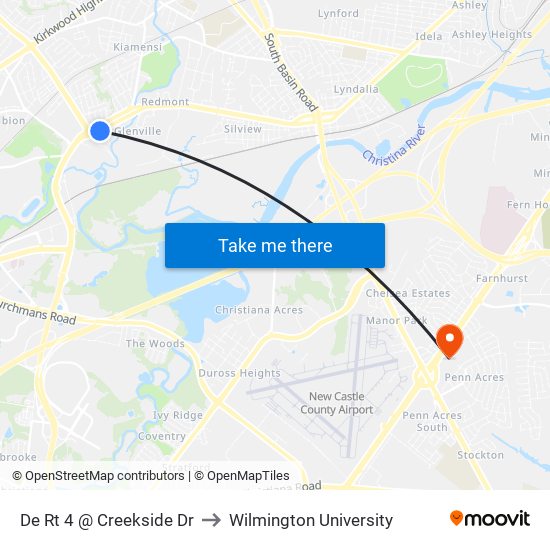 De Rt 4 @ Creekside Dr to Wilmington University map